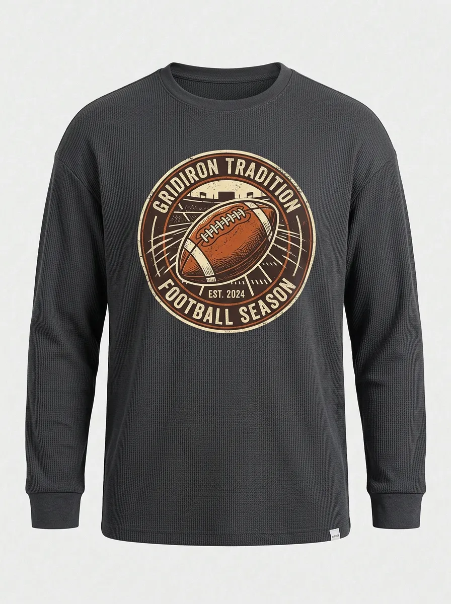 Men's American Football Gridiron Tradition Printed Waffle Long Sleeve T-Shirt