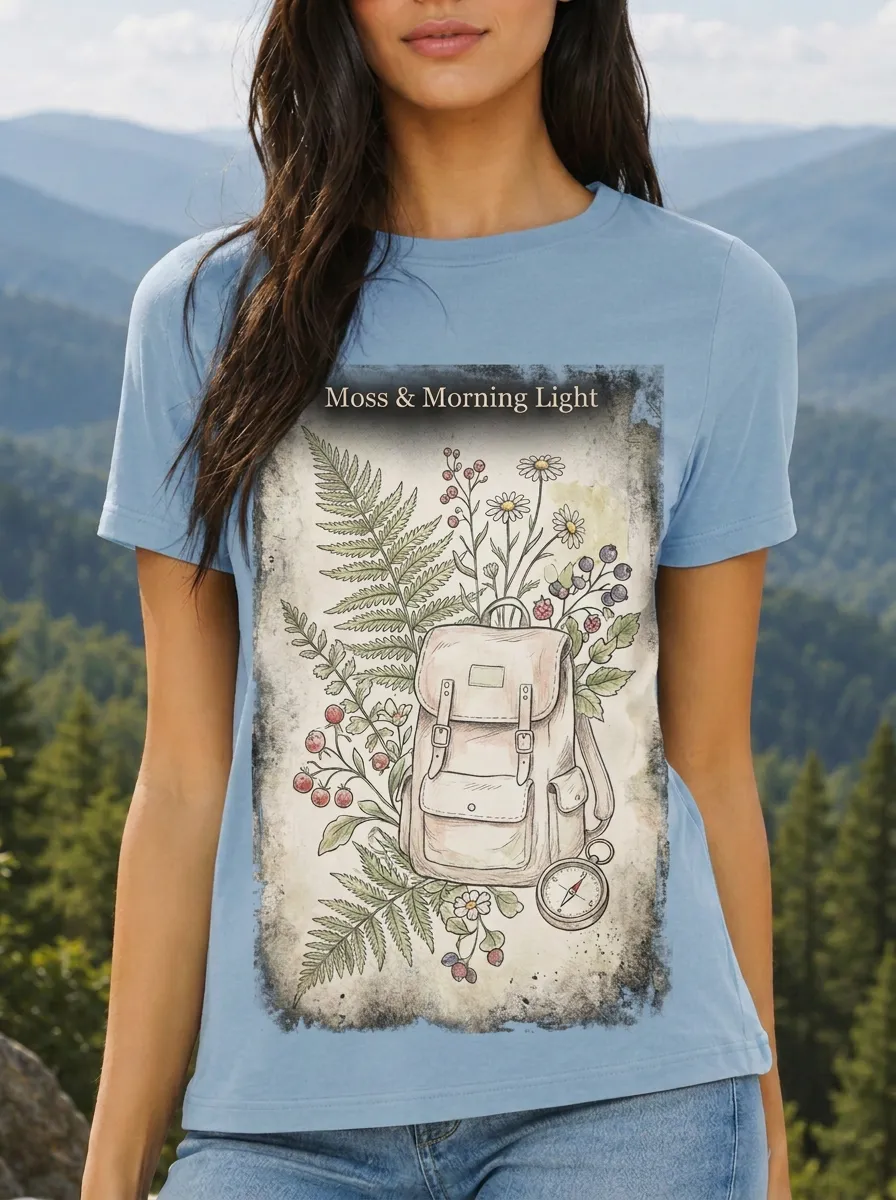Women's Nature Hiking Lover Backpack Fern Printed T-shirt