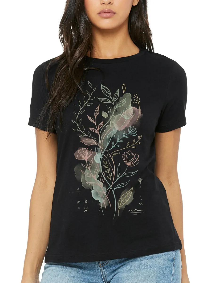 Women's Botanical Nature Lover Watercolor Floral Printed T-shirt