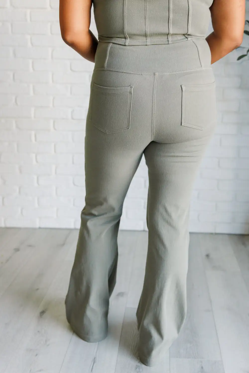 Relaxed Building Habits Twill Flared Crossover Waist Pants In
