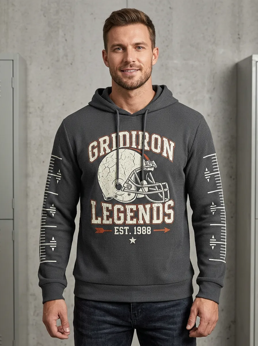 Men's Football Charcoal Waffle Knit Graphic Hoodie