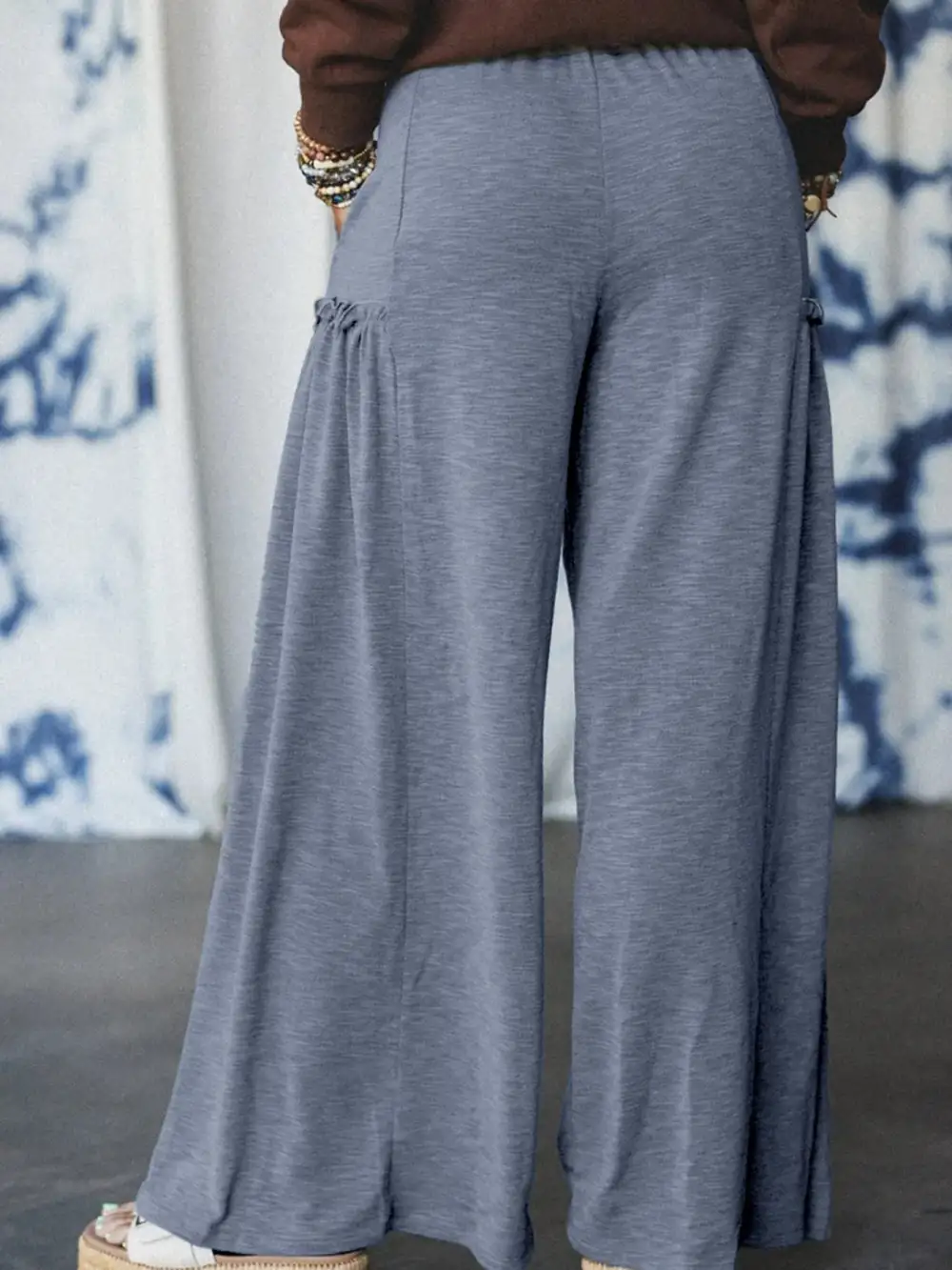 Wide Leg Drawstring Pocketed Ruffle Detail Pants