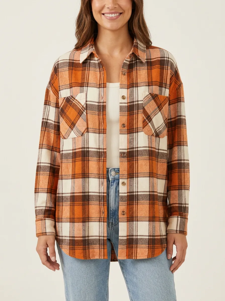 Layered Plaid Checkered Plaid Long-Sleeve Shirt