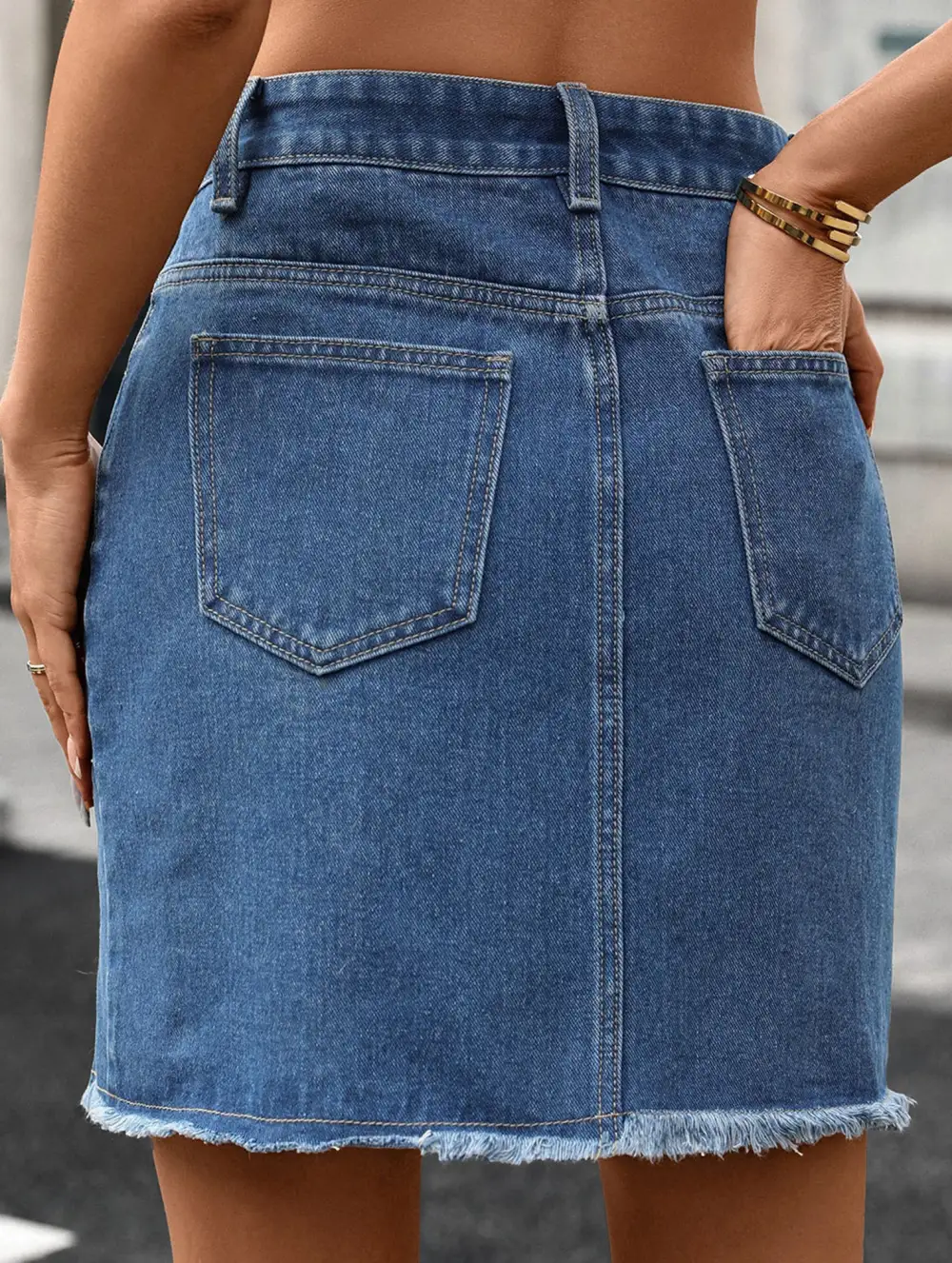 Denim Washed Slit Hem Mini Skirt
