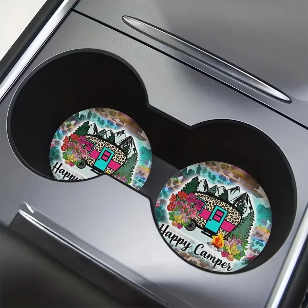 2 Pcs Pattern Car Cup Mat