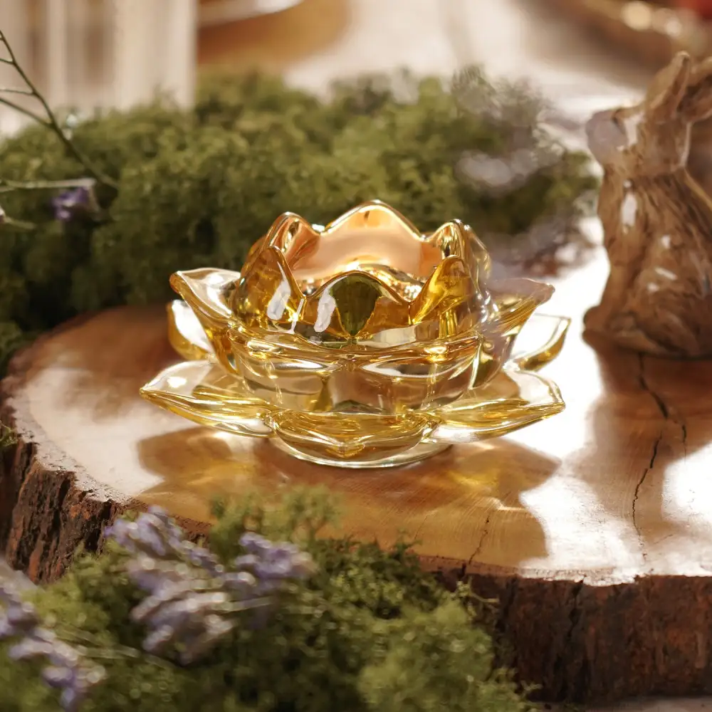 Light Amber Lotus Glass Tealight Holder