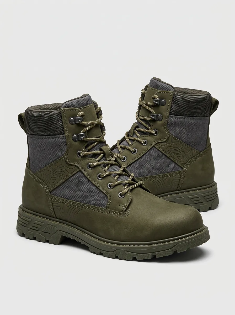 Unisex Modern Outdoor Enthusiast Topographic Pattern Print Work Boots