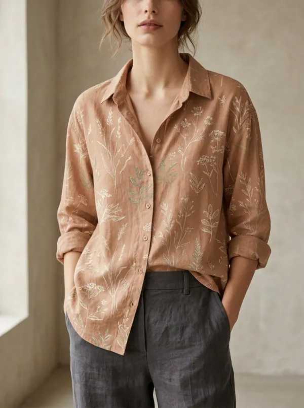 Botanical Nature Lover Wildflower Linen Shirt