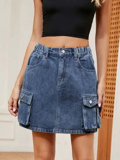 High Waist Denim Woven Skirt