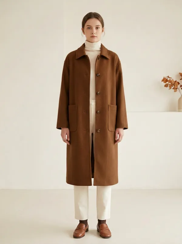 Open-Front Wool-Blend Outerwear Coat