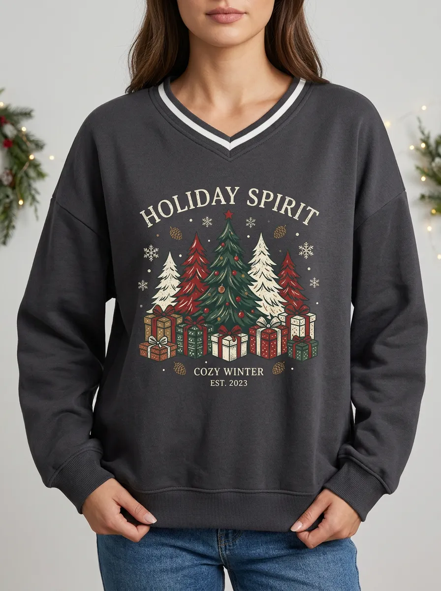 Christmas Holiday Spirit Tree Gift Print Sweatshirt