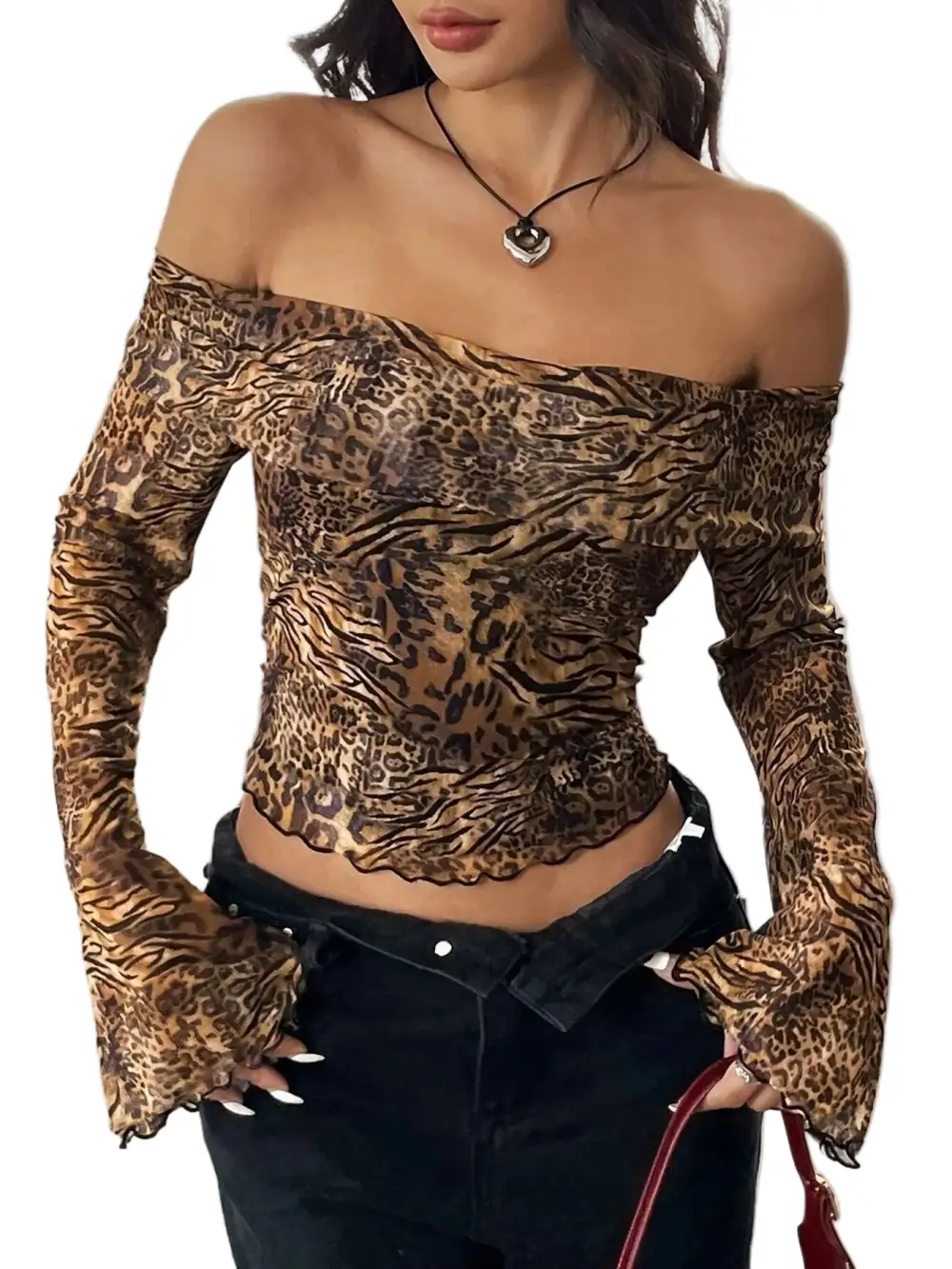 Leopard Print Off Shoulder Top