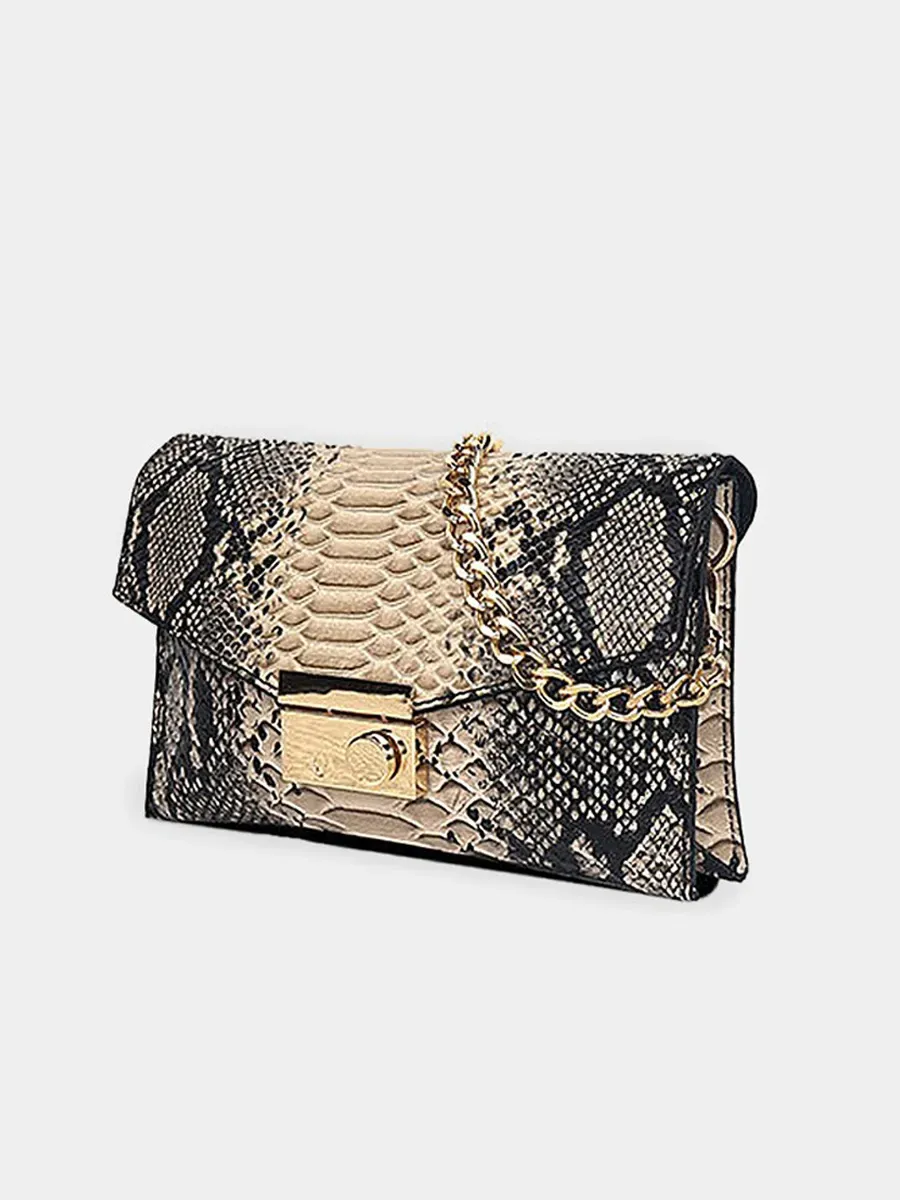 Riley Square Snakeskin-Patterned Leather Bag