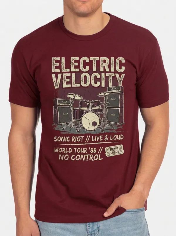 Men's Rock Band Drummer Electric Velocity Printed T-shirt