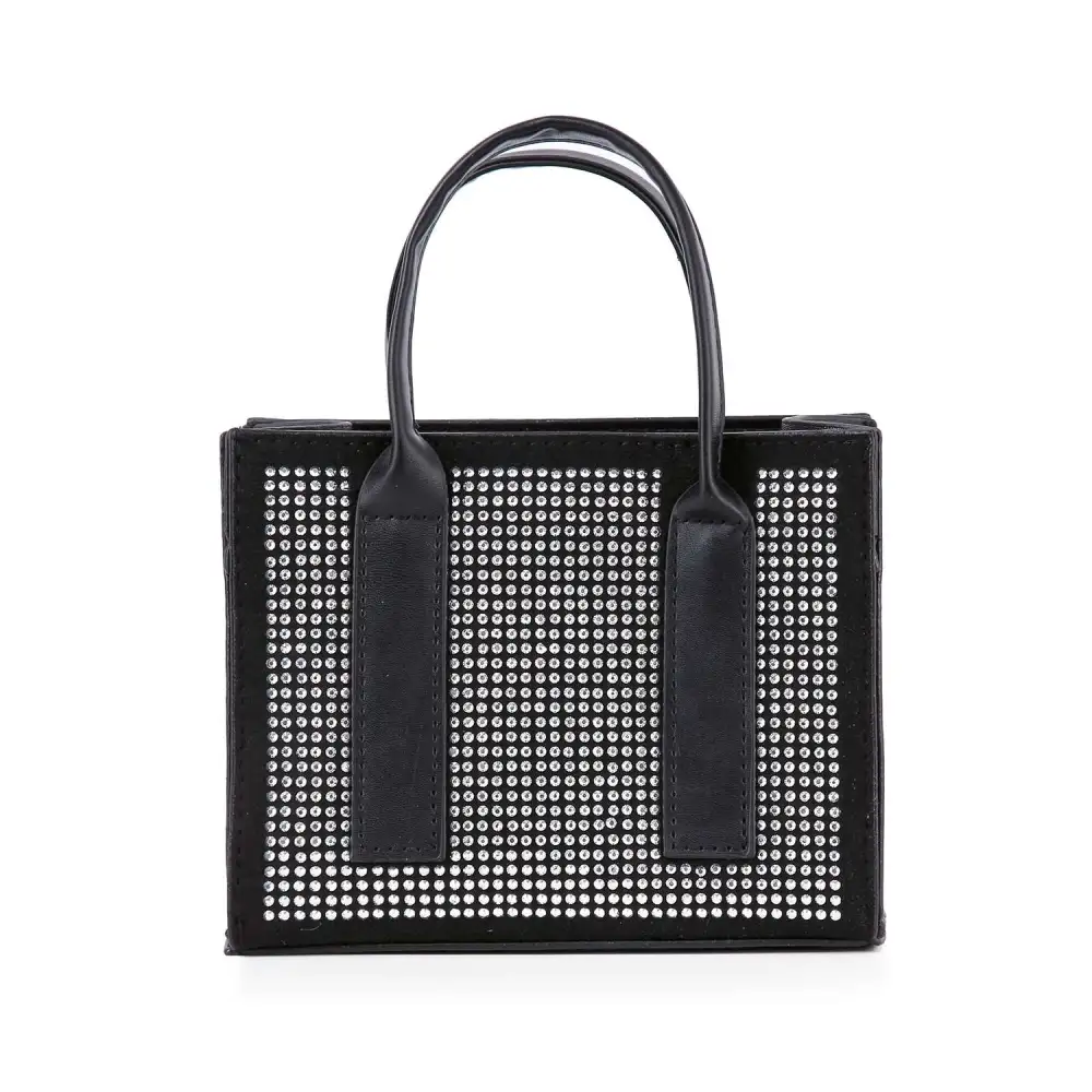 Crystal Accent Top Handle Faux Leather Tote Bag