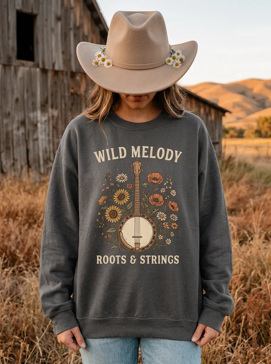 Banjo Country Music Crewneck Sweatshirt