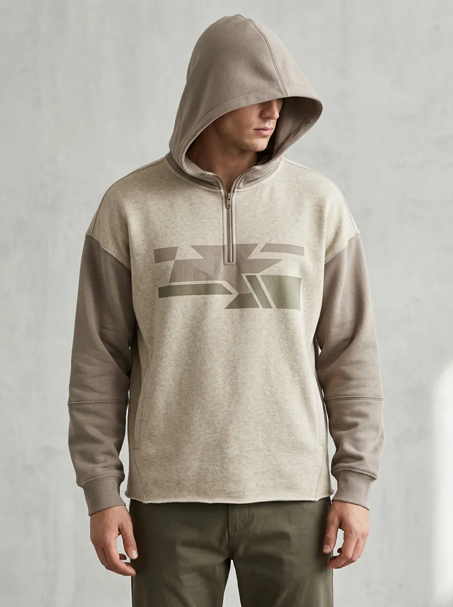 Men's Geometric Abstract Print Quarter Zip Hooded Sweatshirt