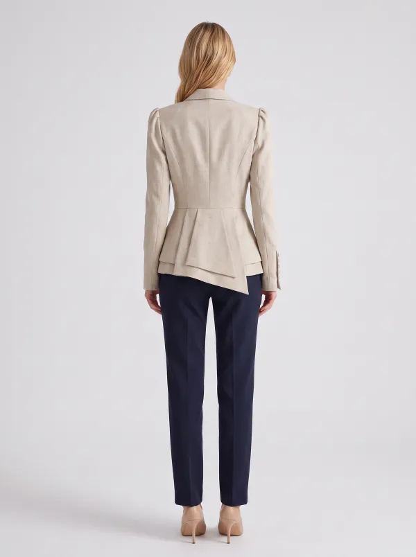 Women's Elegant Business Beige Pleated Gold-Button Blazer Jacket