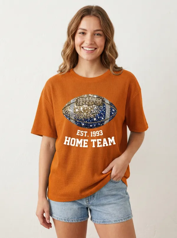 Women's Football Fan Home Team Rhinestone Printed T-shirt