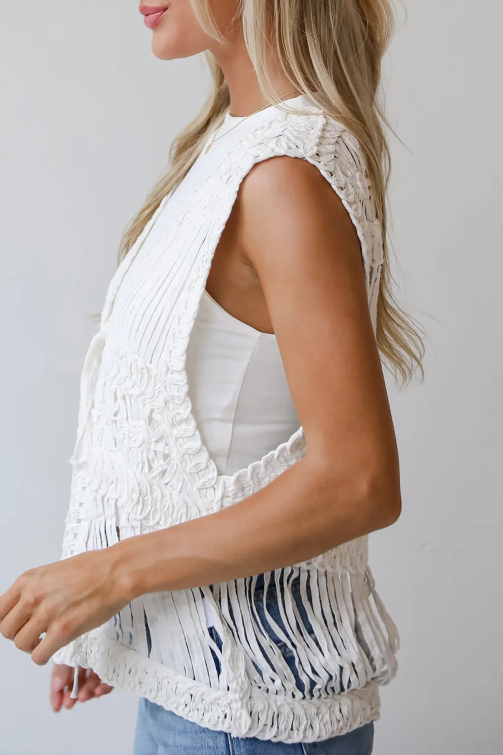 White Crochet Knit Vest