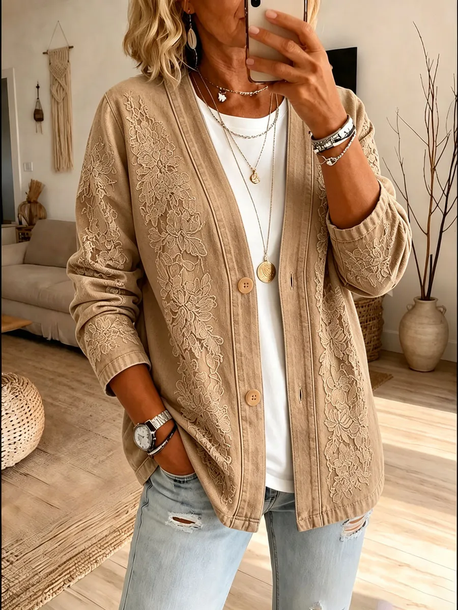 Ladies' Western Style Denim Contrasting Casual Cardigan