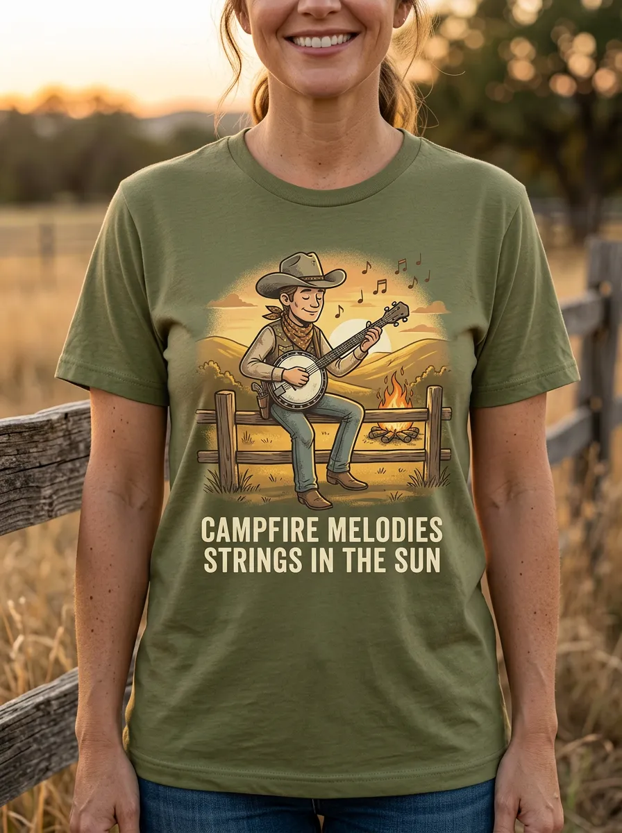 Banjo Campfire Unisex Country Music Casual T-Shirt