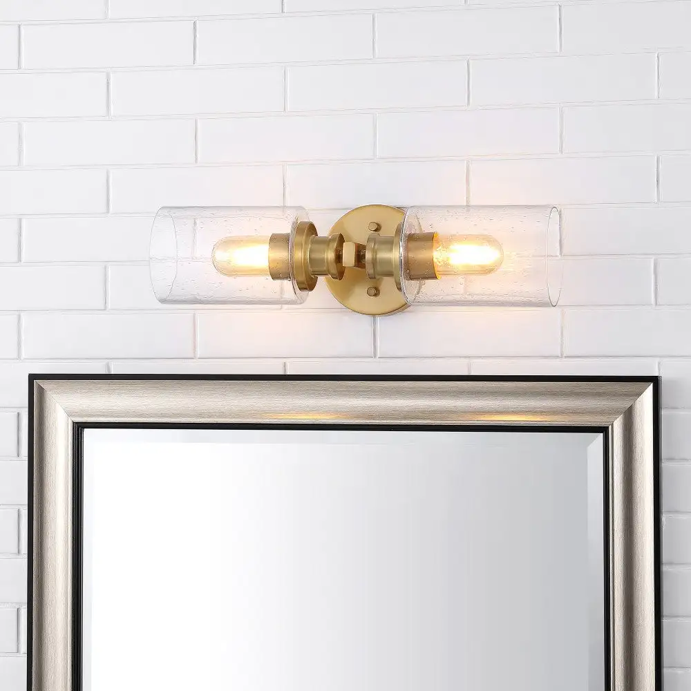 Cylinder Dual-Light Iron/seeded Glass Farmhouse Contemporary LED Wall Sconce