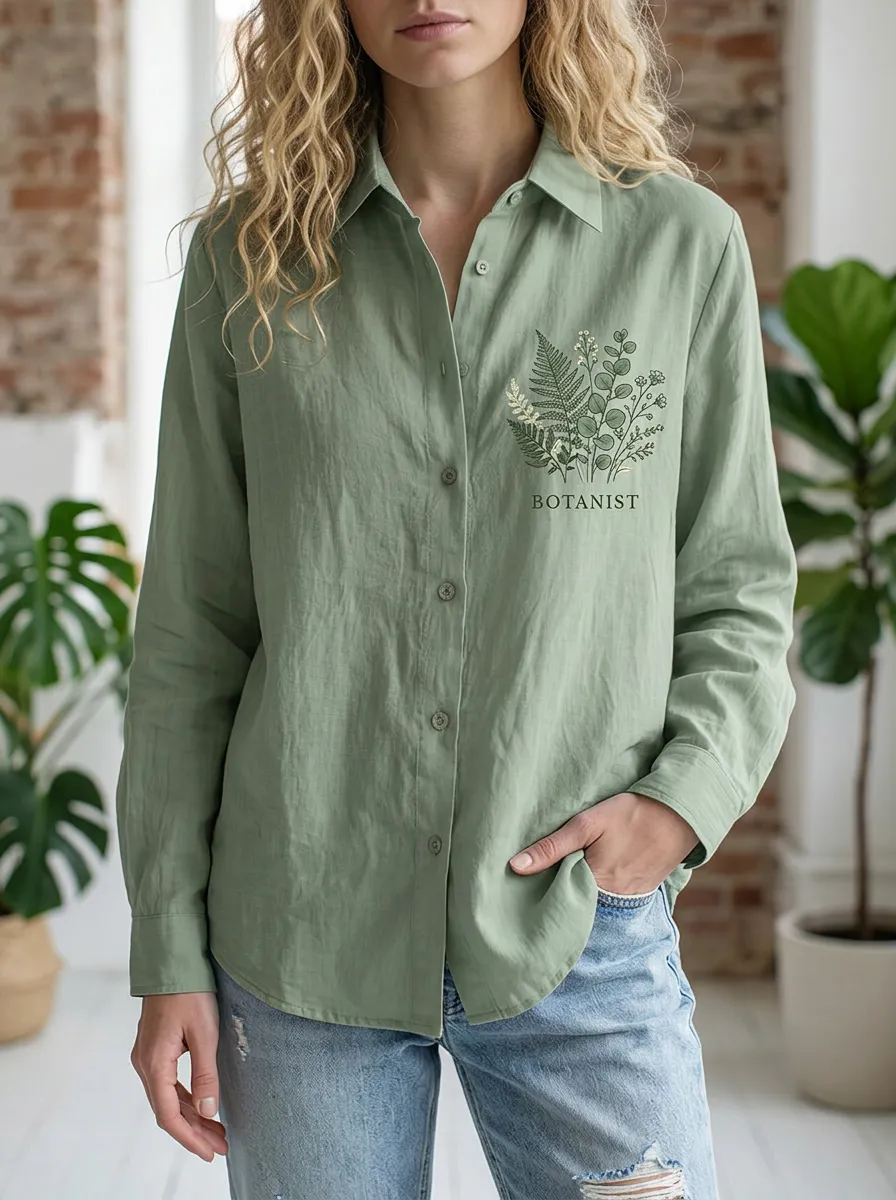 Women's Botanist Plant Lover Fern Floral Printed Shirt