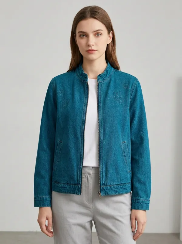 Women's Butterfly Lover Aesthetic Embroidered Denim Jacket