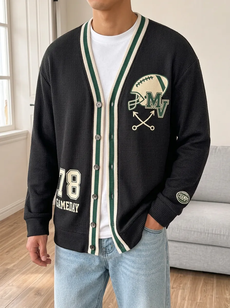 Men's Football Gameday Helmet MV Printed Waffle Cardigan