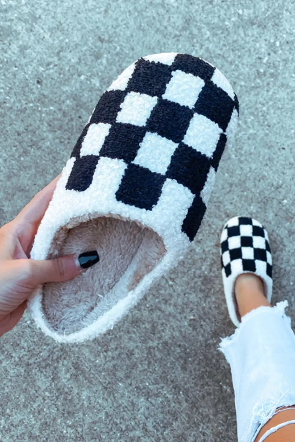 Checkered Fuzzy Winter Slippers