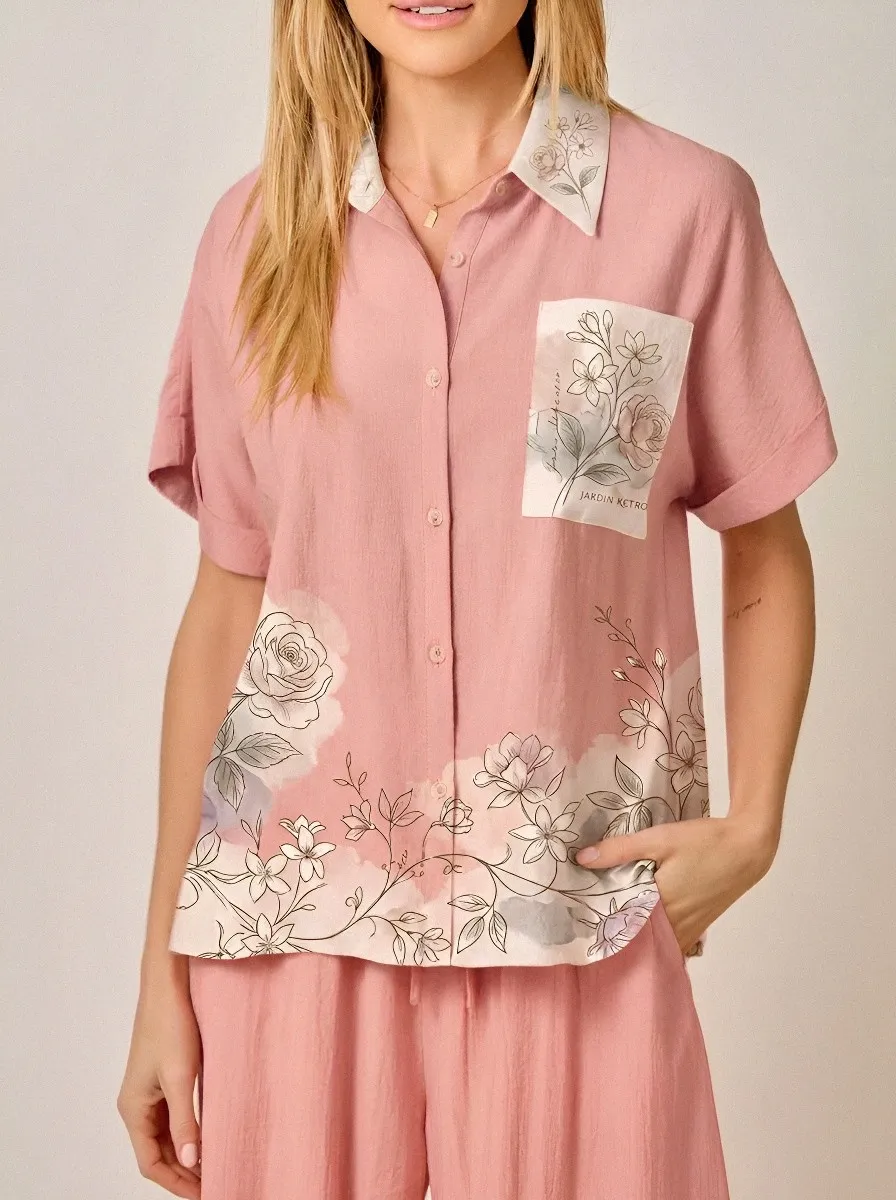 Women's Floral Garden Botanical Printed Button Down Shirt