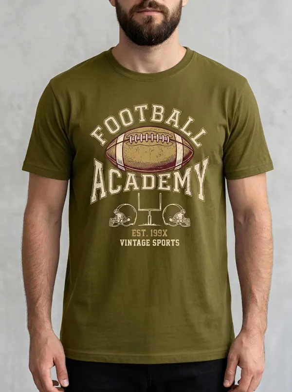 Men's Football Academy Vintage Sports Ball Helmet Graphic T-shirt