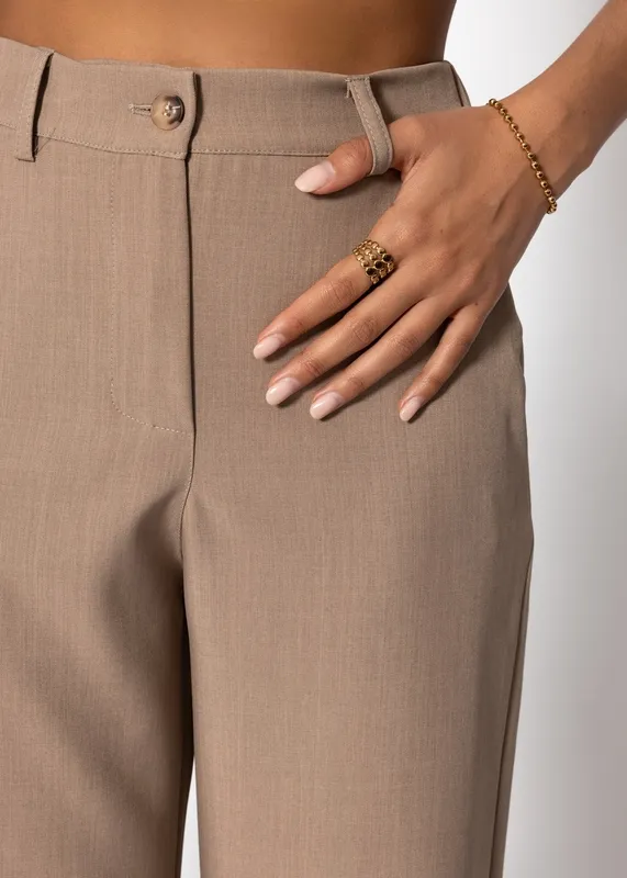Dark Beige Leg Straight High Pants