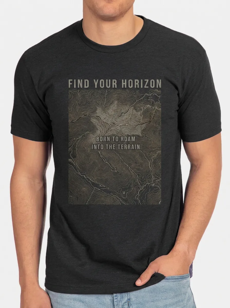 Men's Hiking Outdoor Lover Topographic Map Printed T-shirt