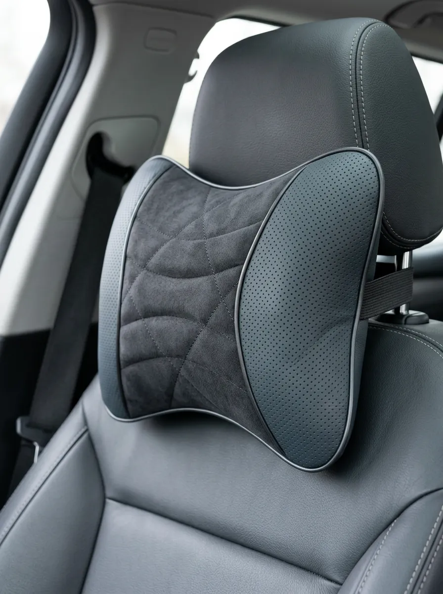 Neck-Support Perforated Suede-Look Leather-Look Car Neck Support Pillow