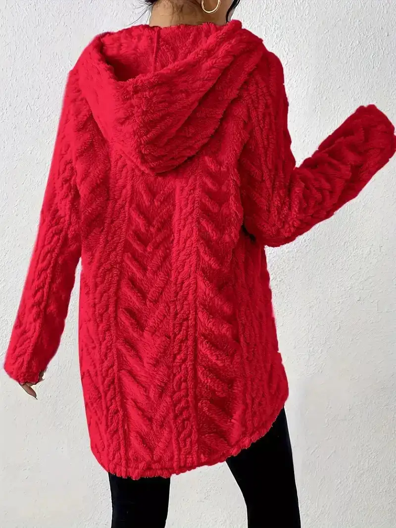 Drawstring Textured Fleece Hoodie