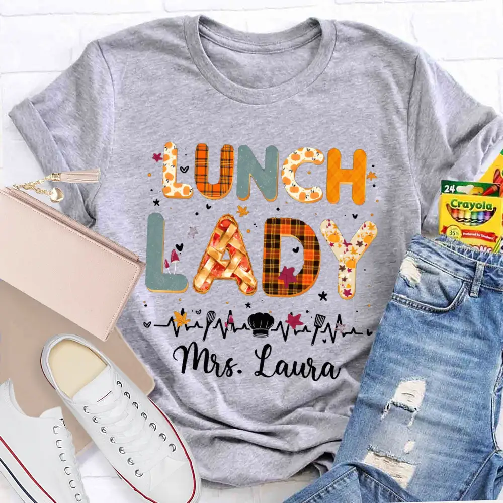 Personalized Name Lunch Lady Colorful Letter Print T-Shirt