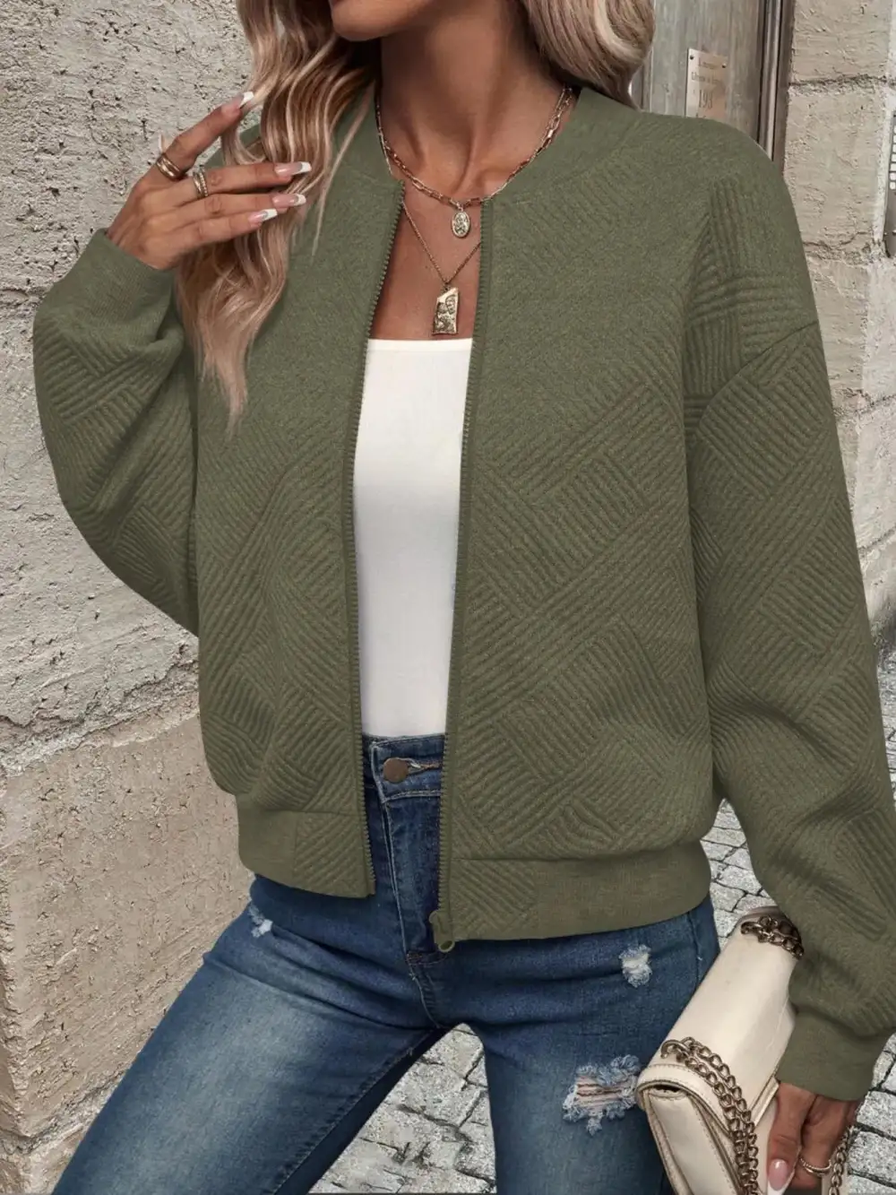 Refined Zip-Up Textured Jacket
