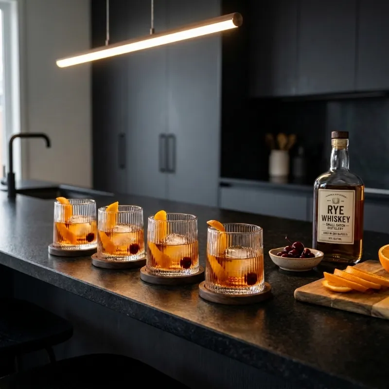 Rotating Whiskey Glass With Wood Coaster