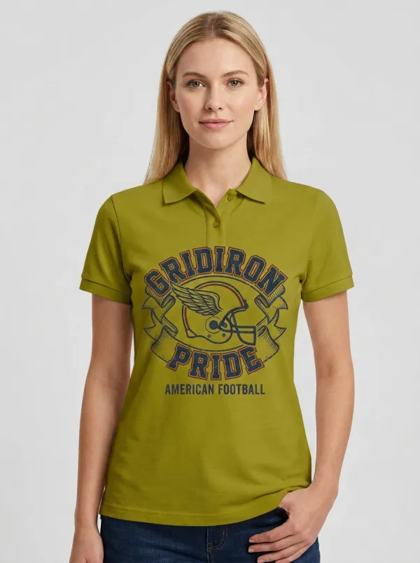 Women's American Football Gridiron Pride Helmet Graphic Polo Shirt