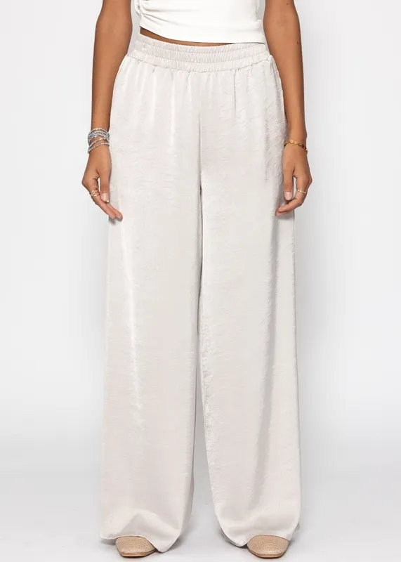 Gray Satin Wide Leg Pants