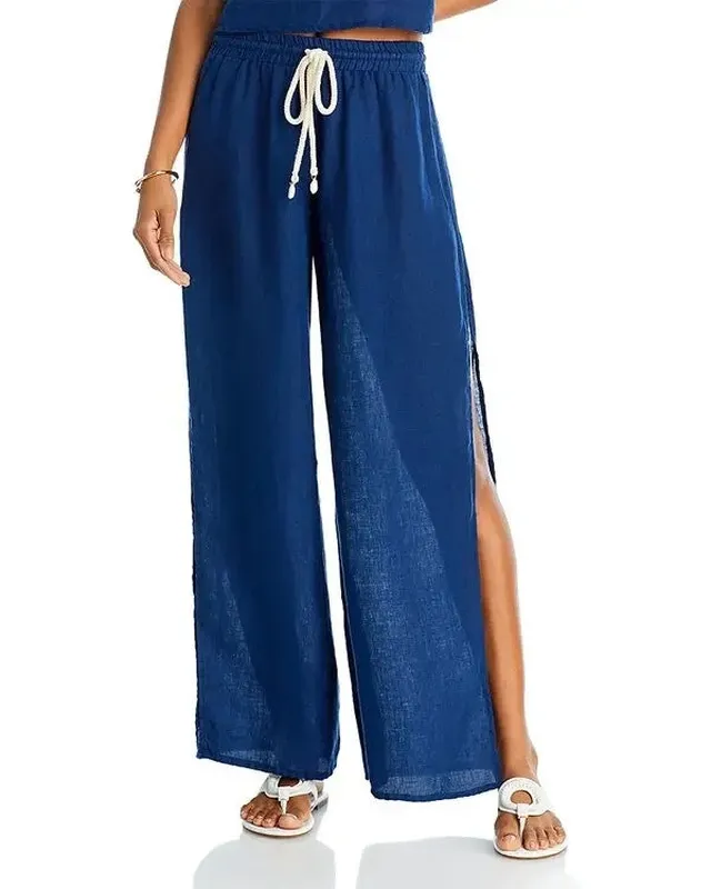 Linen Blend Drawstring Cover Up Pants