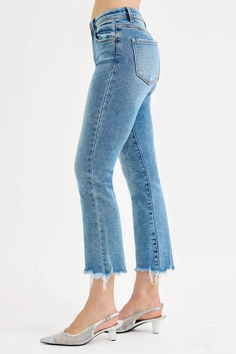 Full Size High Rise Crop Straight Slim Jeans Plus Size