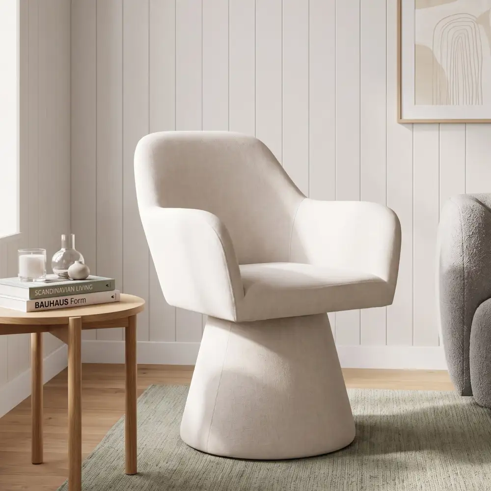 Fabric Upholstery Padded Swivel Barrel Armchair