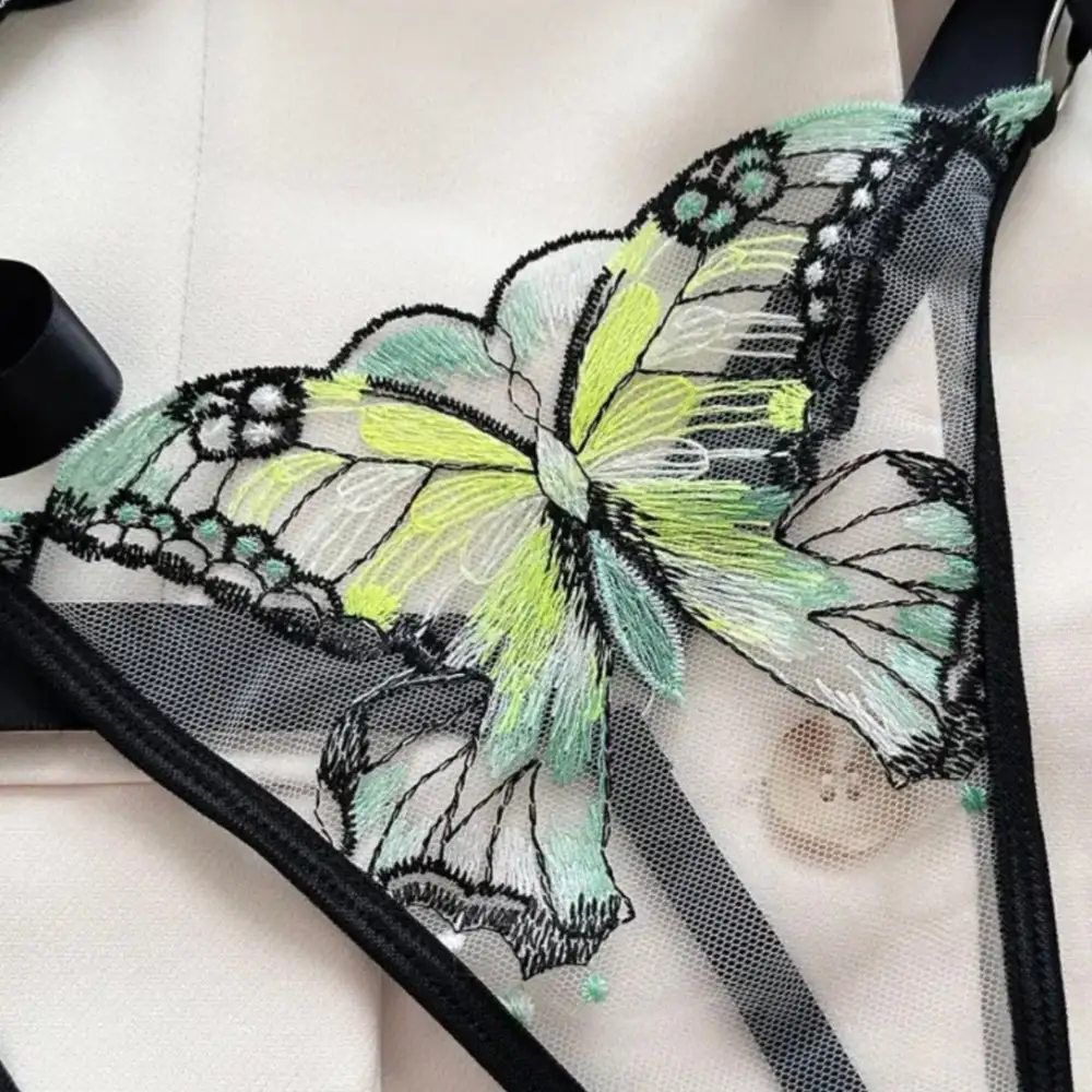 Refined Butterfly Embroidered Lingerie Set