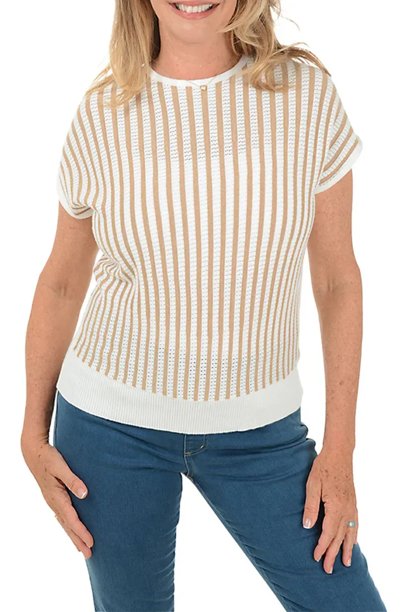 Gold Metallic Striped Cap Sleeve Sweater