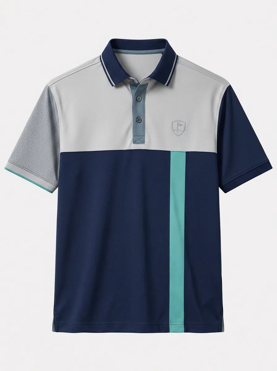 Men's Golf Sport Colorblock Geometric Printed Polo Shirt