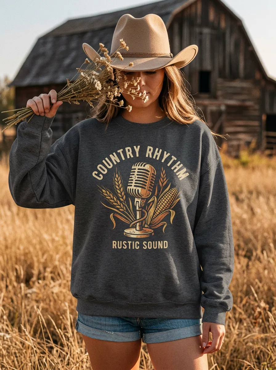 Microphone Wheat Country Music Crewneck Sweatshirt