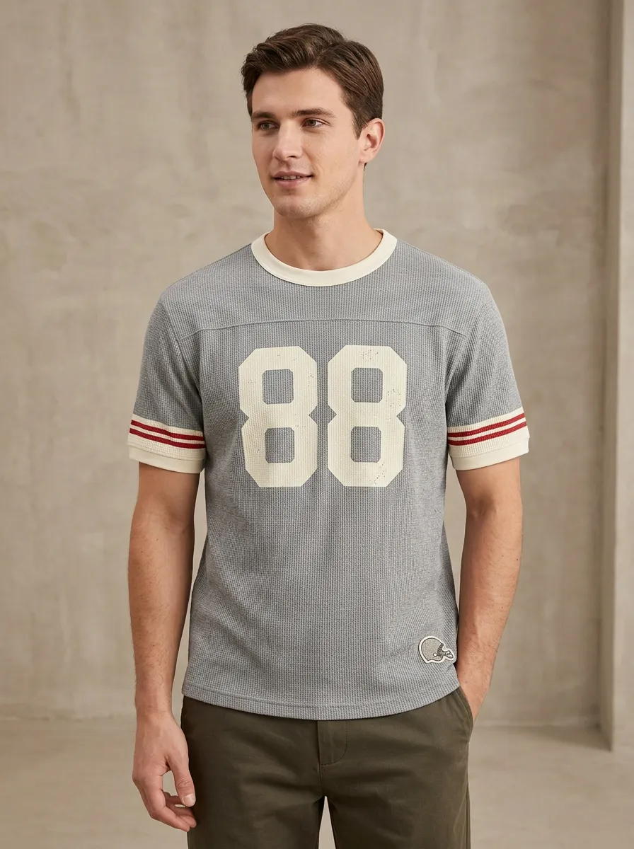 Men's Vintage Sports Fan 88 Number Striped Waffle Printed T-shirt